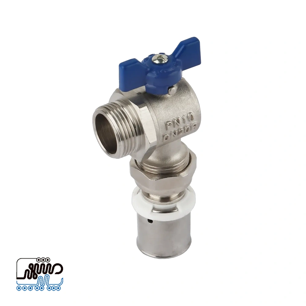 Newpipe threaded elbow valve with union nut (press-type) – Mashhad pipe شیر زانویی روپیچ با مهره ماسوره پرسی نیوپایپ