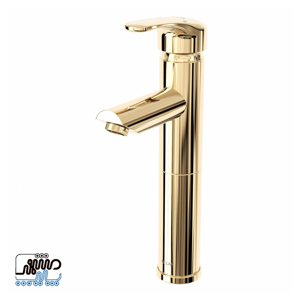 Aria long-handle washbasin faucet, Klear brand - Mashhad Pipe شیر روشویی پای بلند آریا برند کلار - طلایی