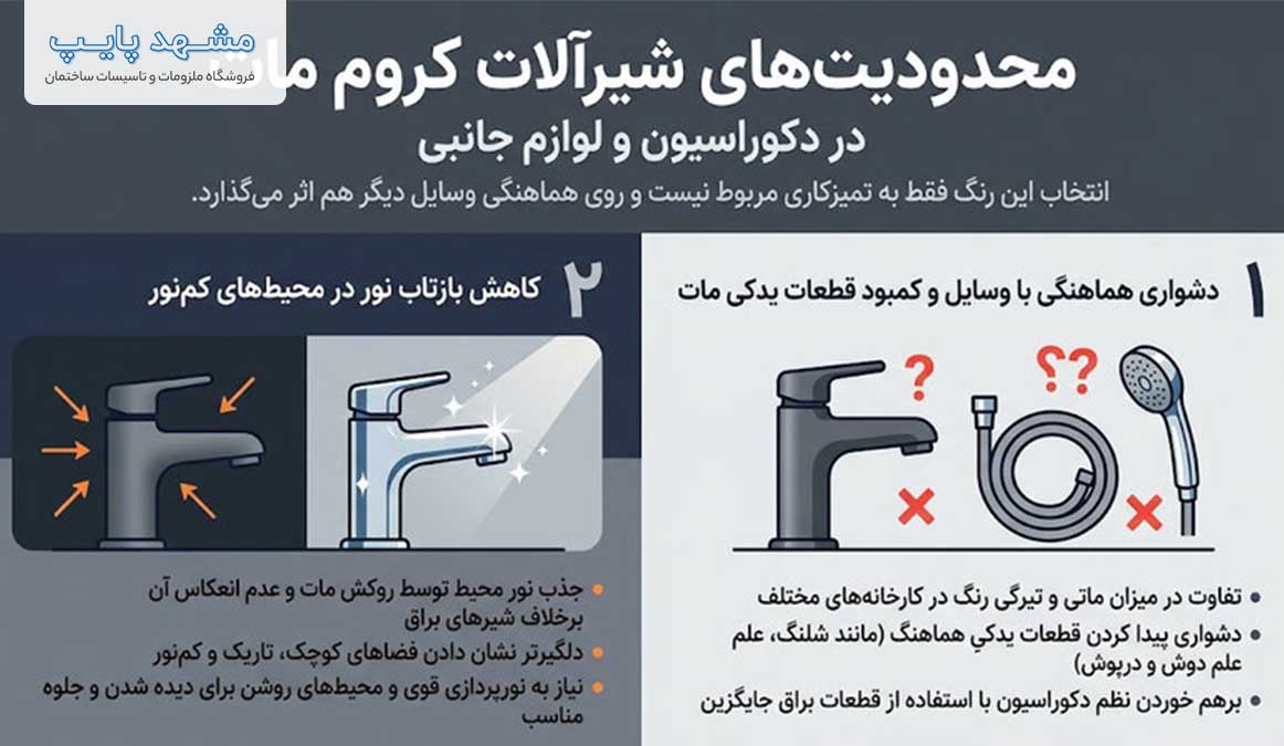 محدودیتهای شیرآلات کروم مات در دکوراسیون و لوازم جانبی